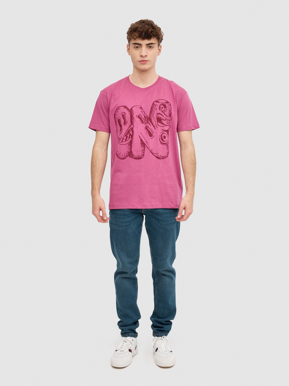T-shirt Monster violeta vista geral frontal