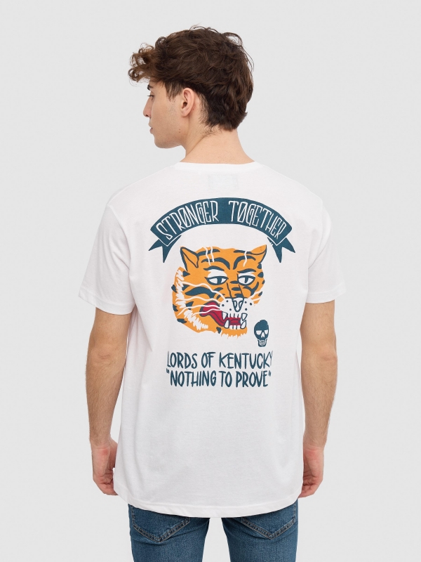 T-shirt tiger university branco vista meia traseira