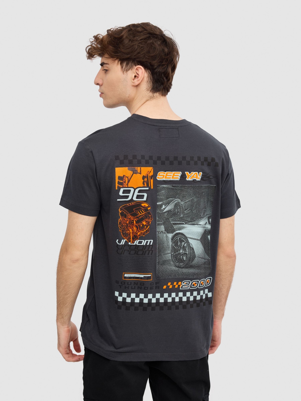 T-shirt racing cinza escuro vista meia traseira