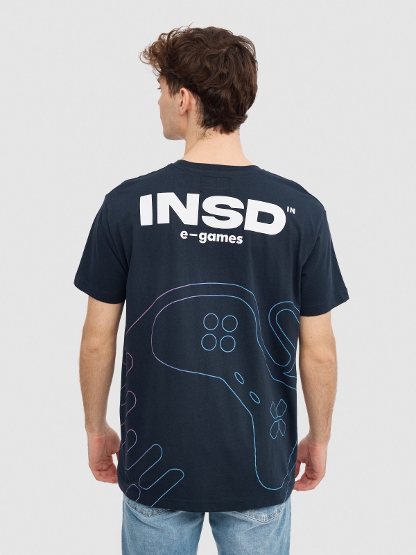 Camiseta Gamer azul marino vista media trasera