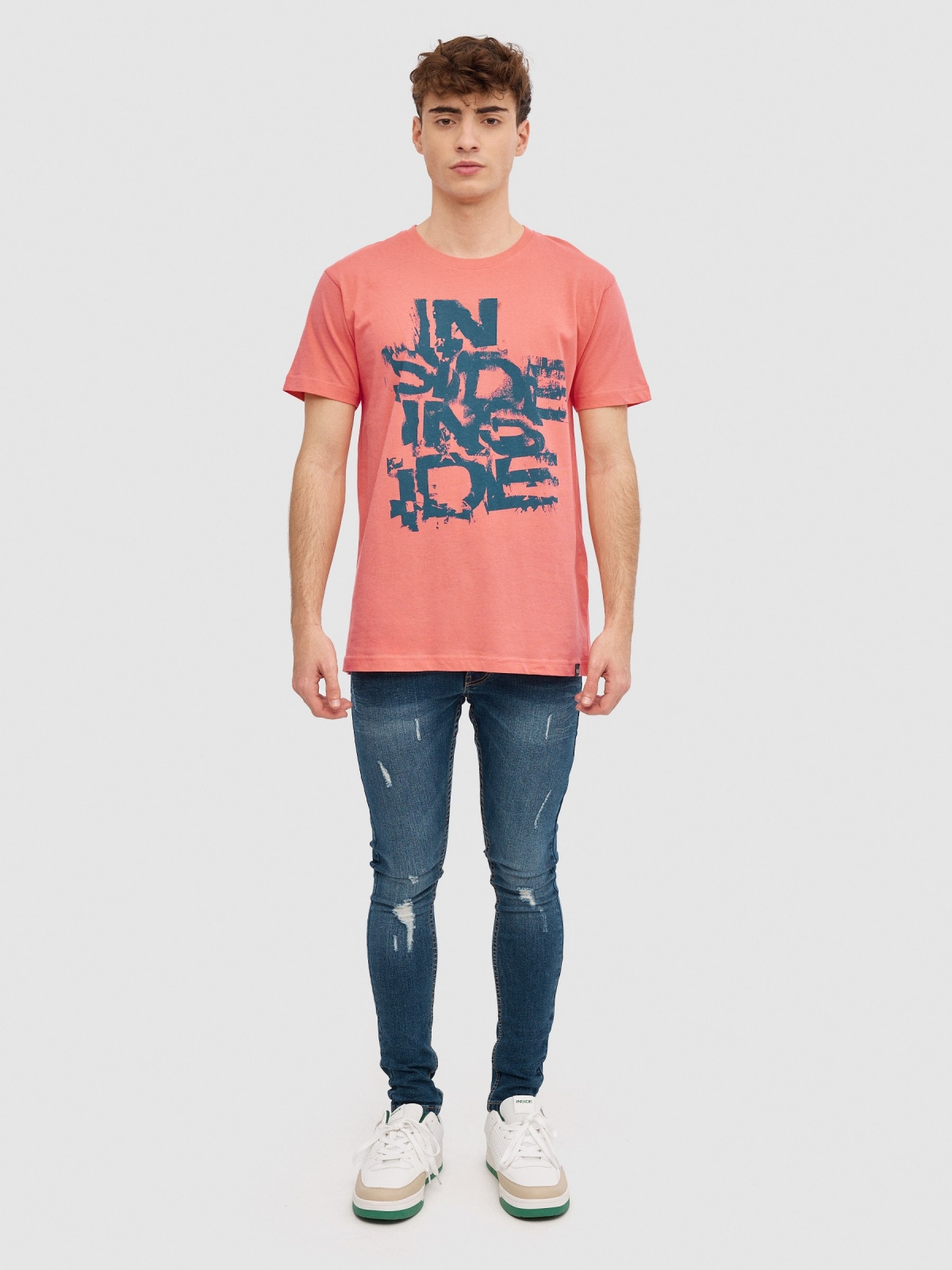 T-shirt com logótipo INSIDE rosa vista geral frontal