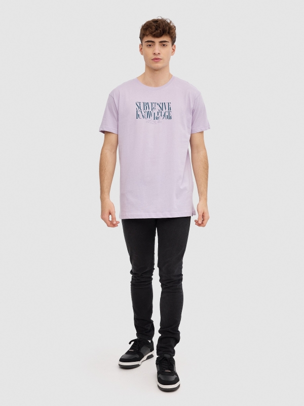 Minimalist text t-shirt purple front view