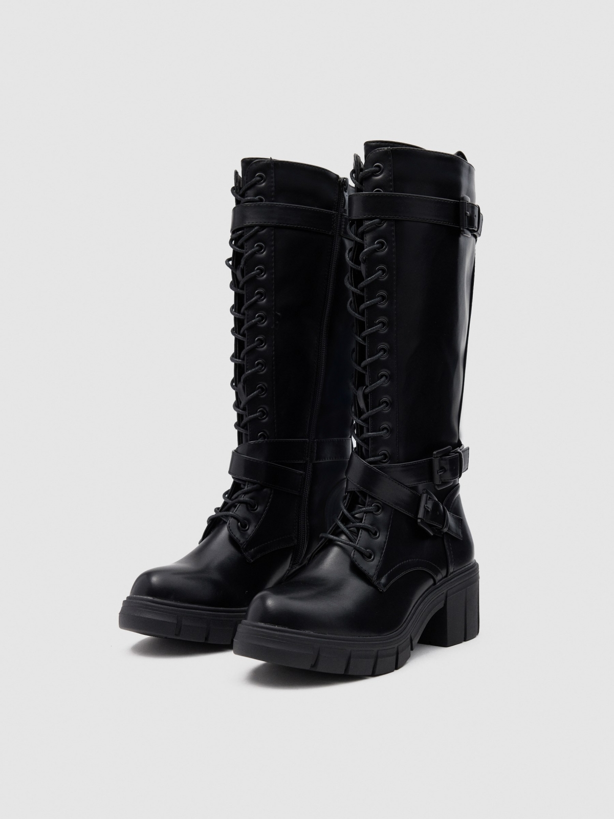 High boots with laces black 45º front view