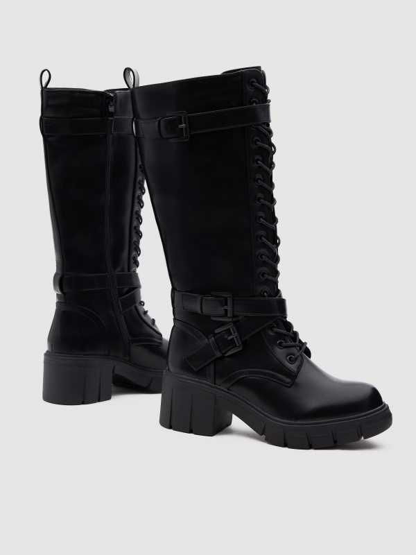 High boots with laces black detail view