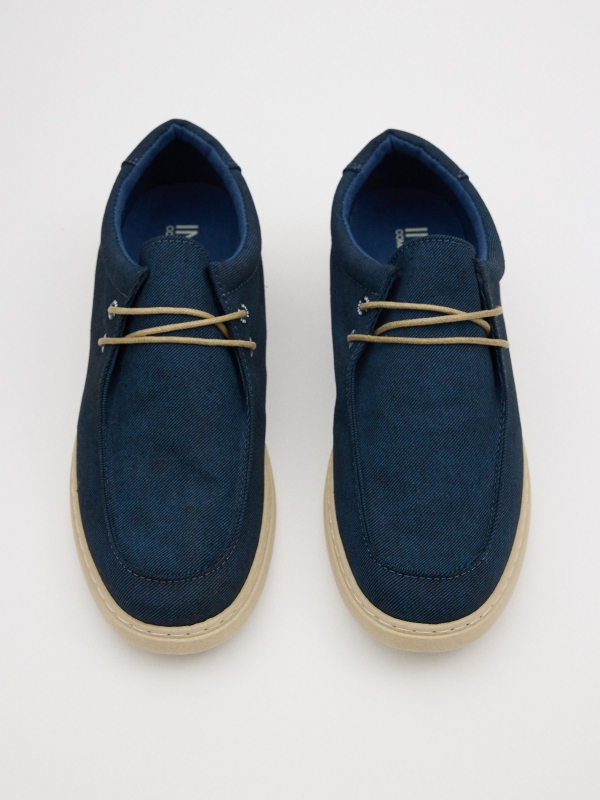 Casual navy canvas shoes petrol blue zenithal view