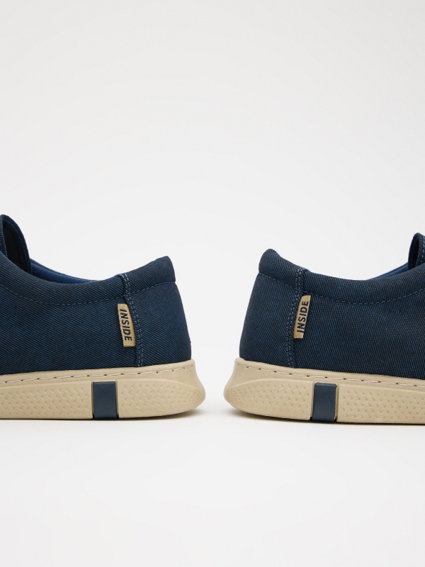 Casual navy canvas shoes petrol blue detail view