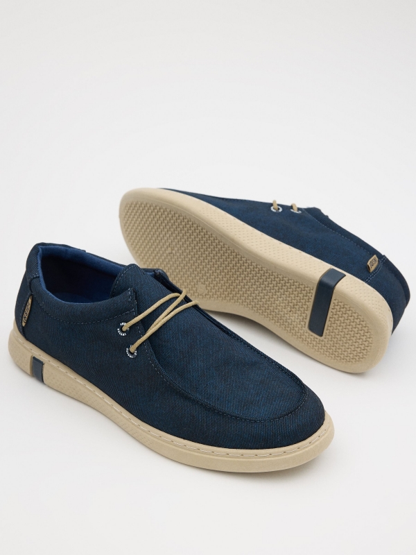 Casual navy canvas shoes petrol blue detail view