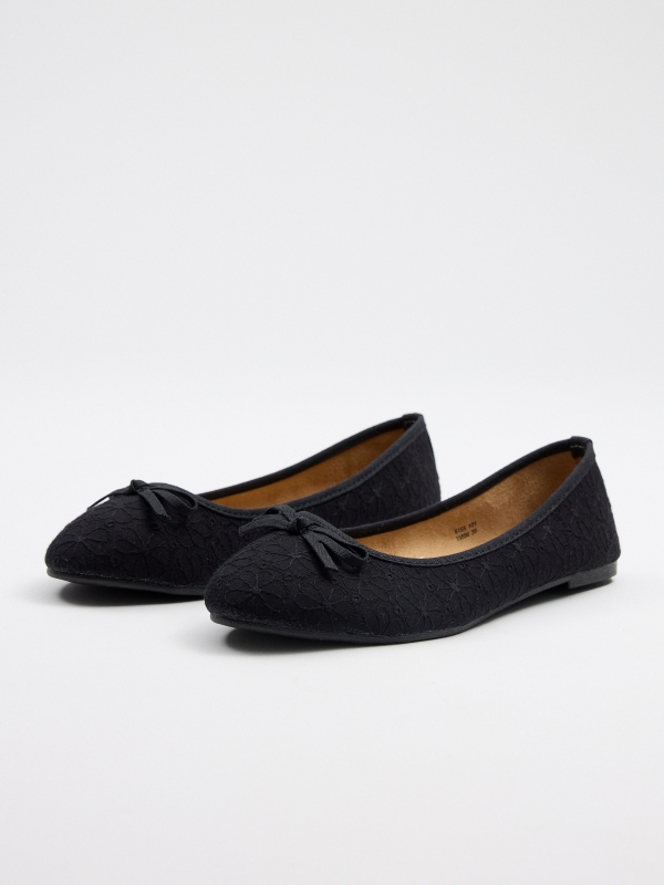 Embroidered ballerinas black 45º front view