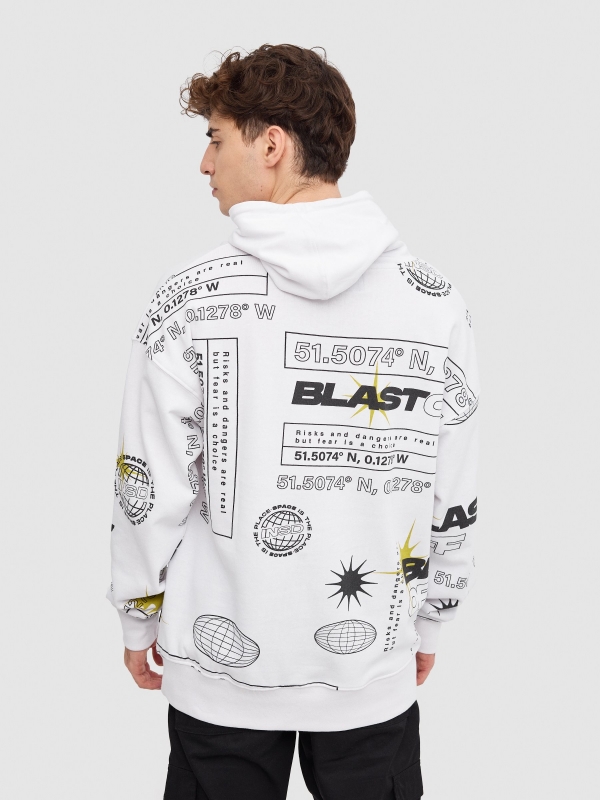 Sudadera gráfica con capucha blanco vista media trasera