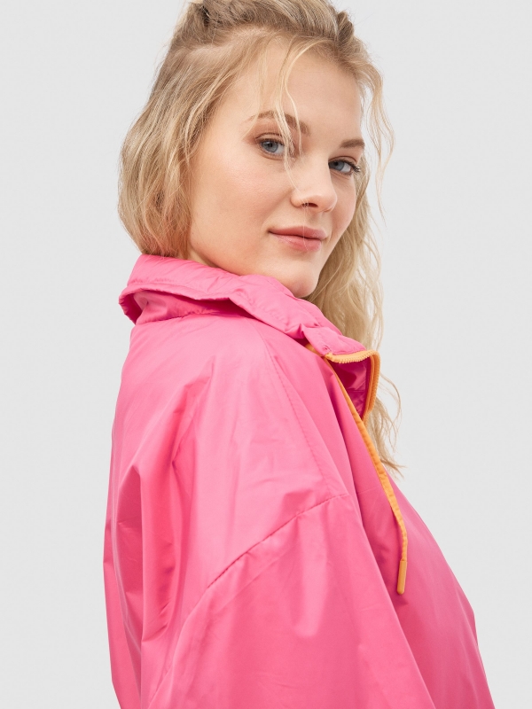 Fuchsia nylon jacket magenta pink detail view