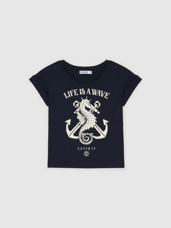  T-shirt Cavalo marinho azul marinho