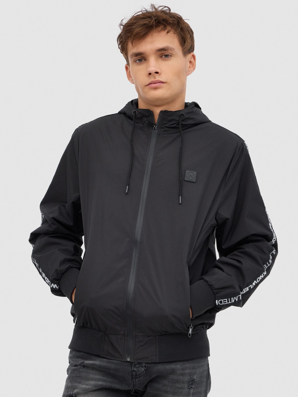 Open jacket with text black middle front view