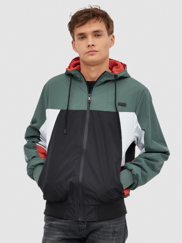Colour block jacket greyish green middle front view
