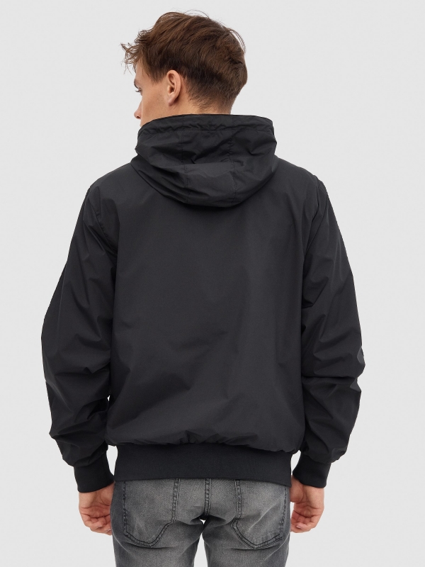Open jacket with text black middle back view
