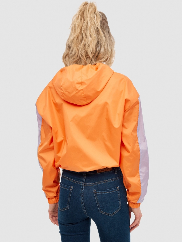 Nylon jacket block colour salmon middle back view