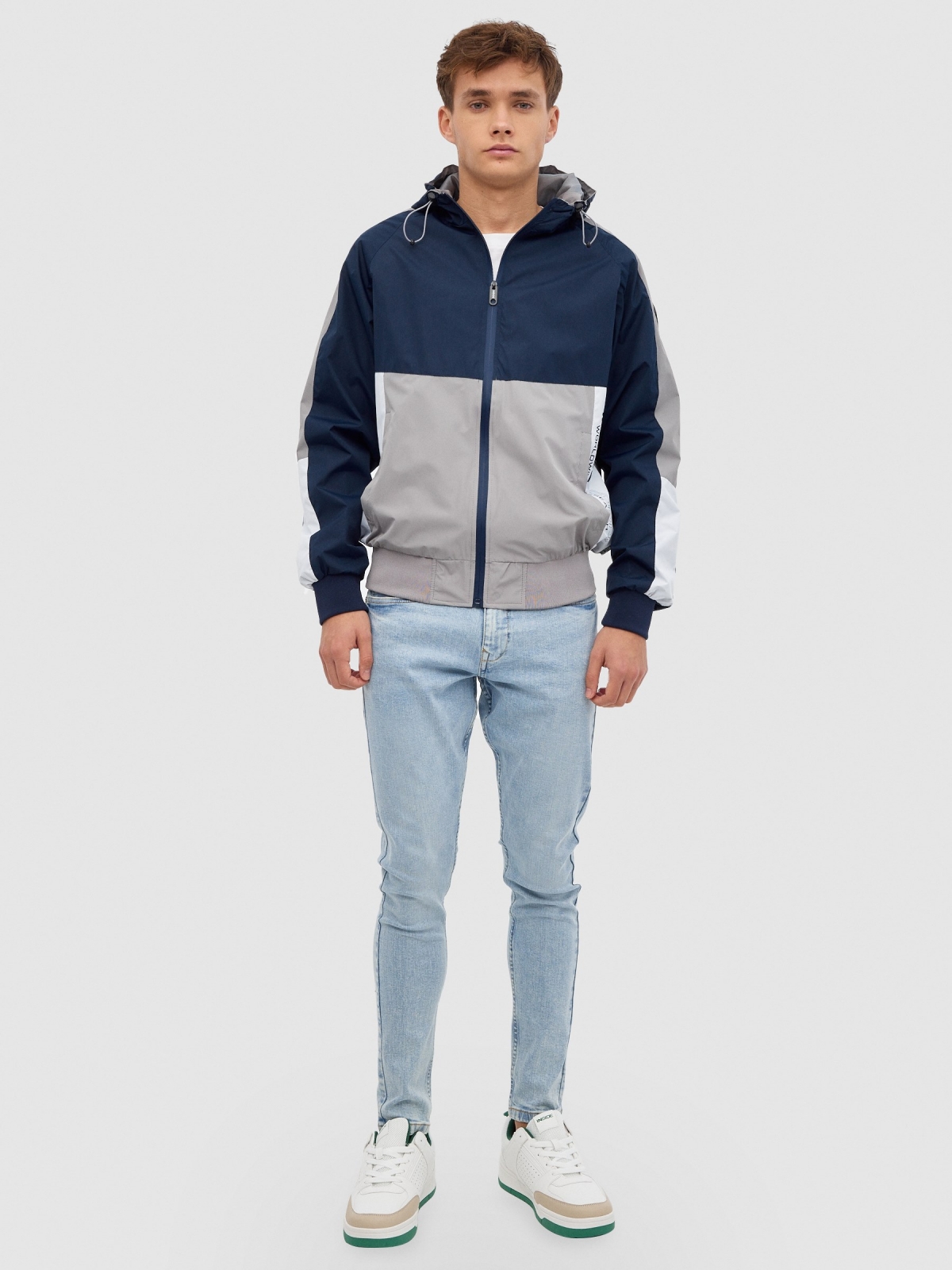 Lightweight hooded jacket navy front view
