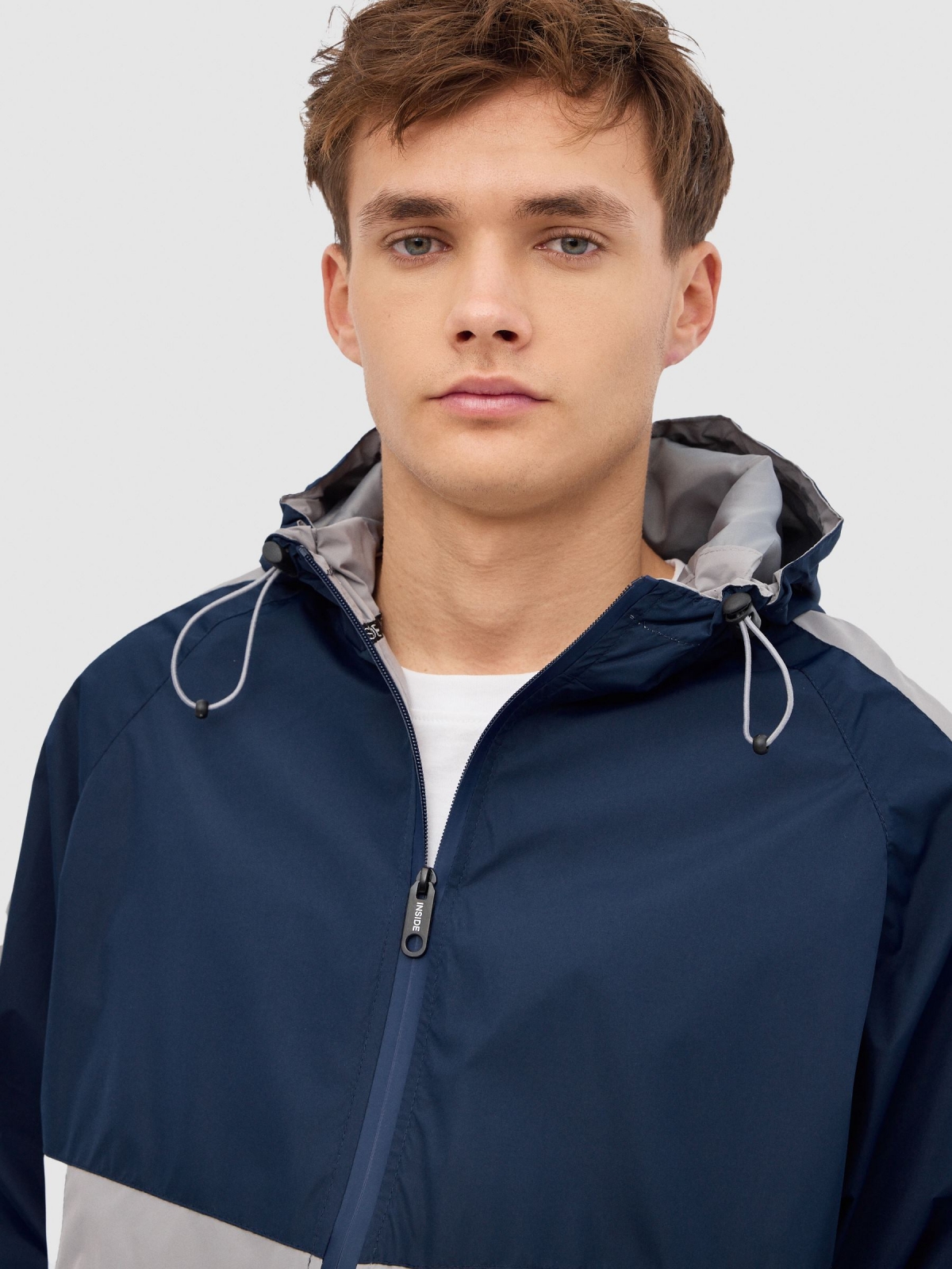 Lightweight hooded jacket navy detail view