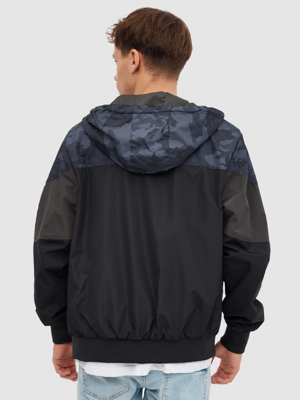 Nylon camouflage jacket black middle back view