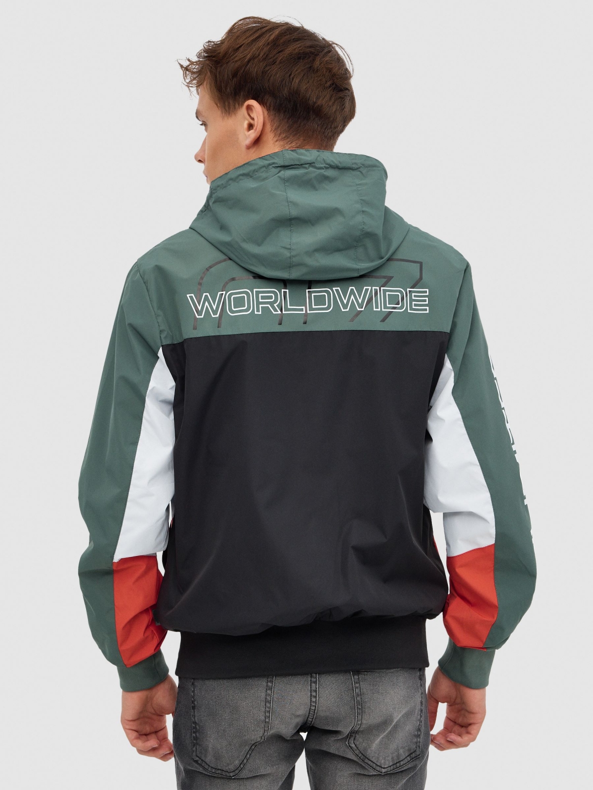 Colour block jacket greyish green middle back view