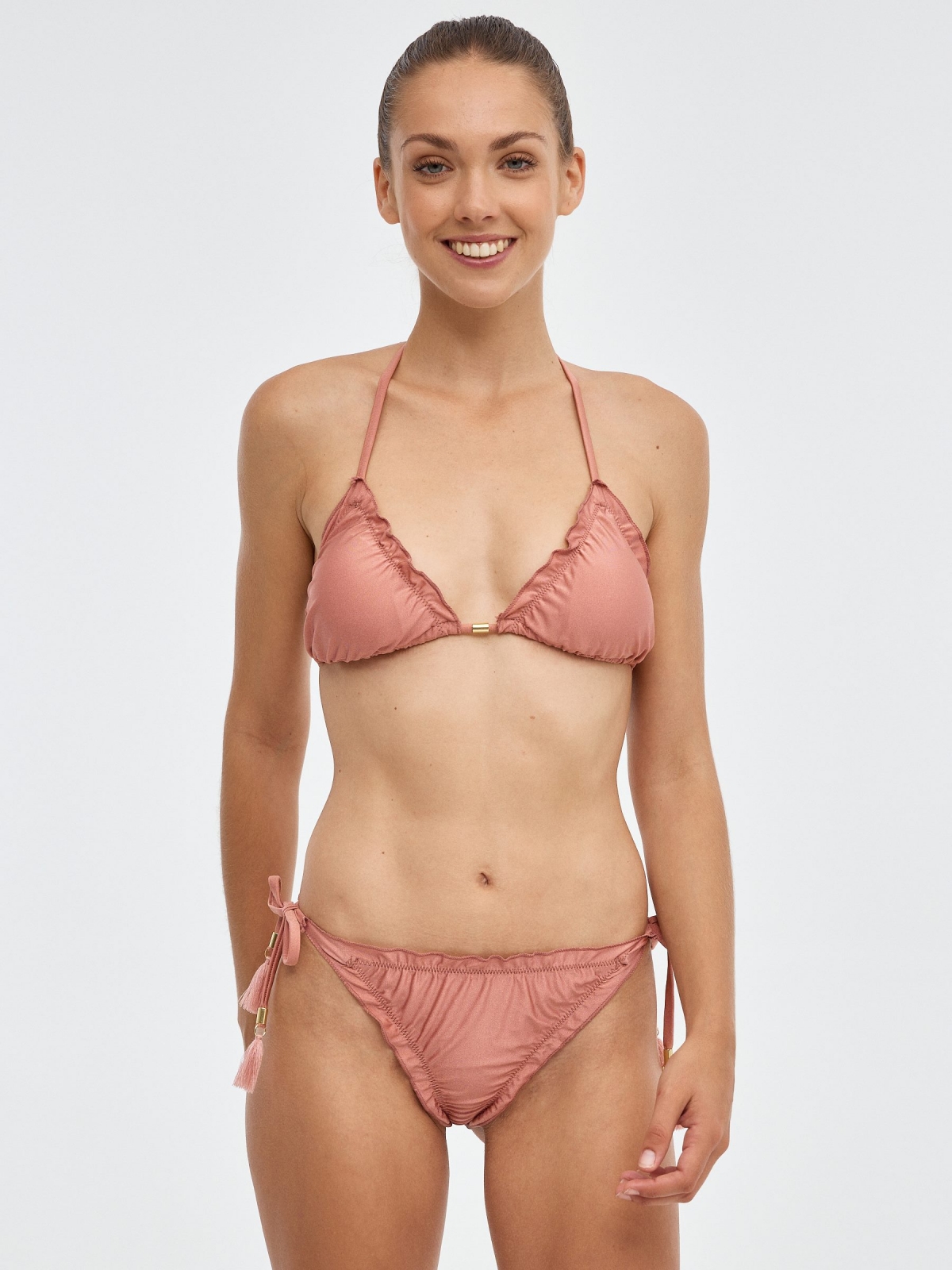 Braguita bikini efecto metalizado rosa empolvado vista media frontal
