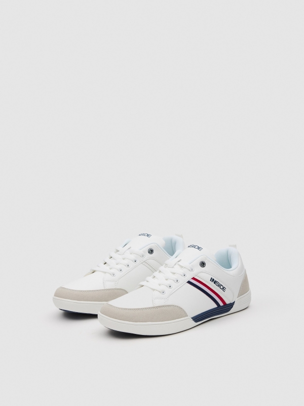 Casual leatherette sneakers white 45º front view