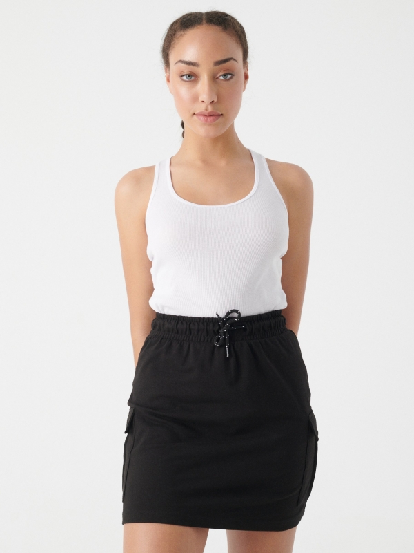 Adjustable cargo skirt black middle front view