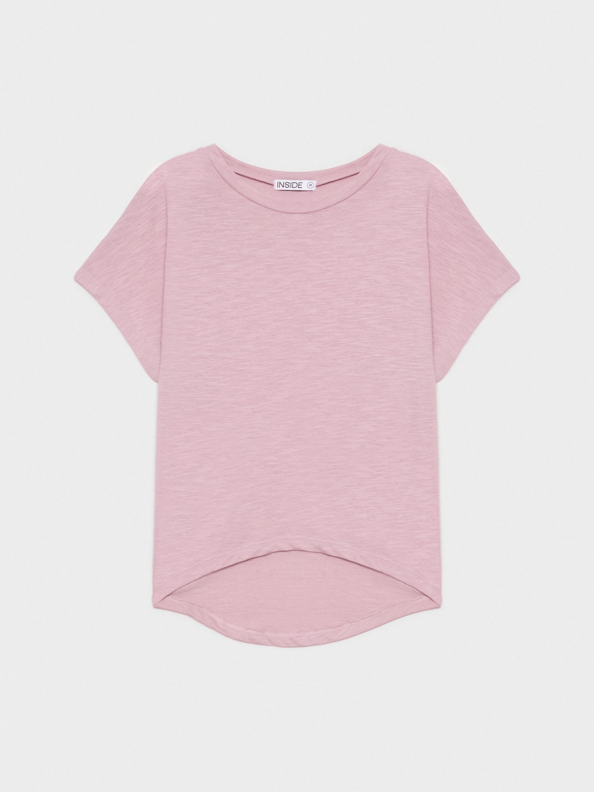  T-shirt com fundo assimétrico rosa claro