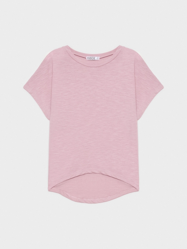  T-shirt com fundo assimétrico rosa claro