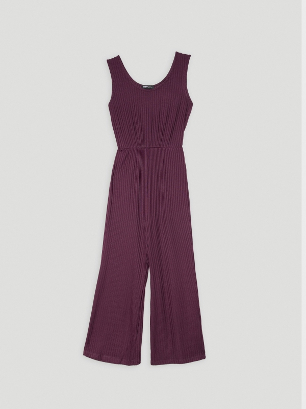  Ribbed strappy jumpsuit aubergine