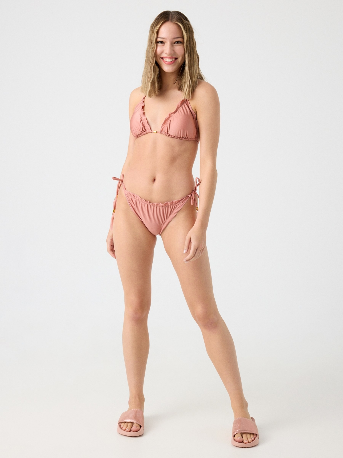 Braguita bikini efecto metalizado rosa empolvado vista general frontal