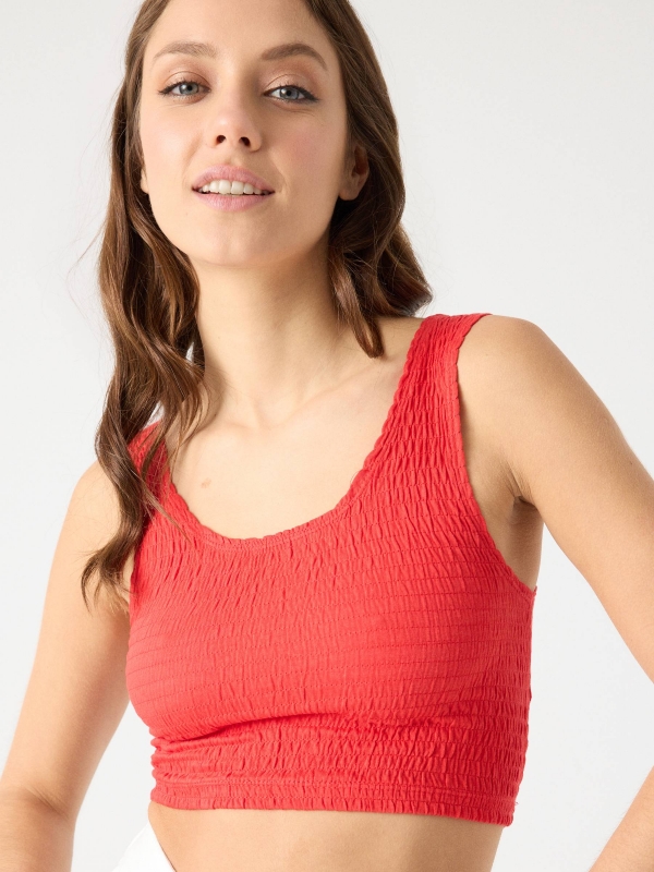 Crop top nido de abeja granate vista detalle