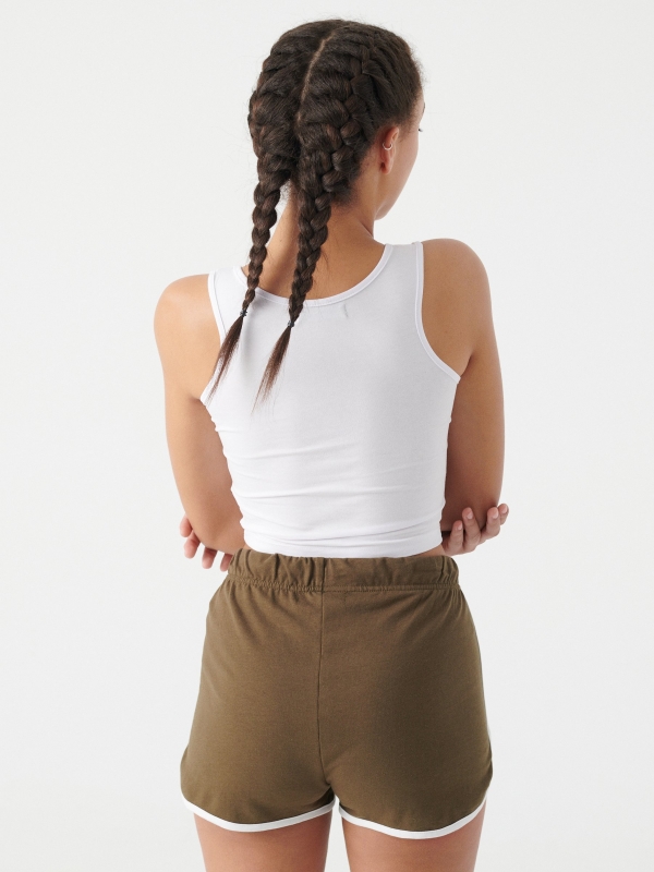 Contrast trim shorts olive green middle back view