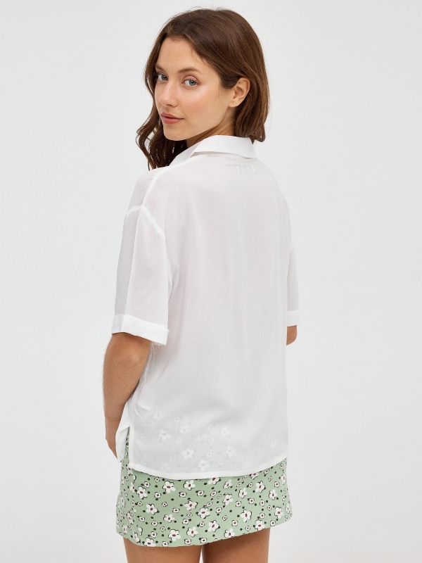 Cropped shirt with pocket white middle back view