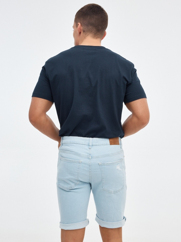 Blue skinny denim bermuda shorts blue middle back view