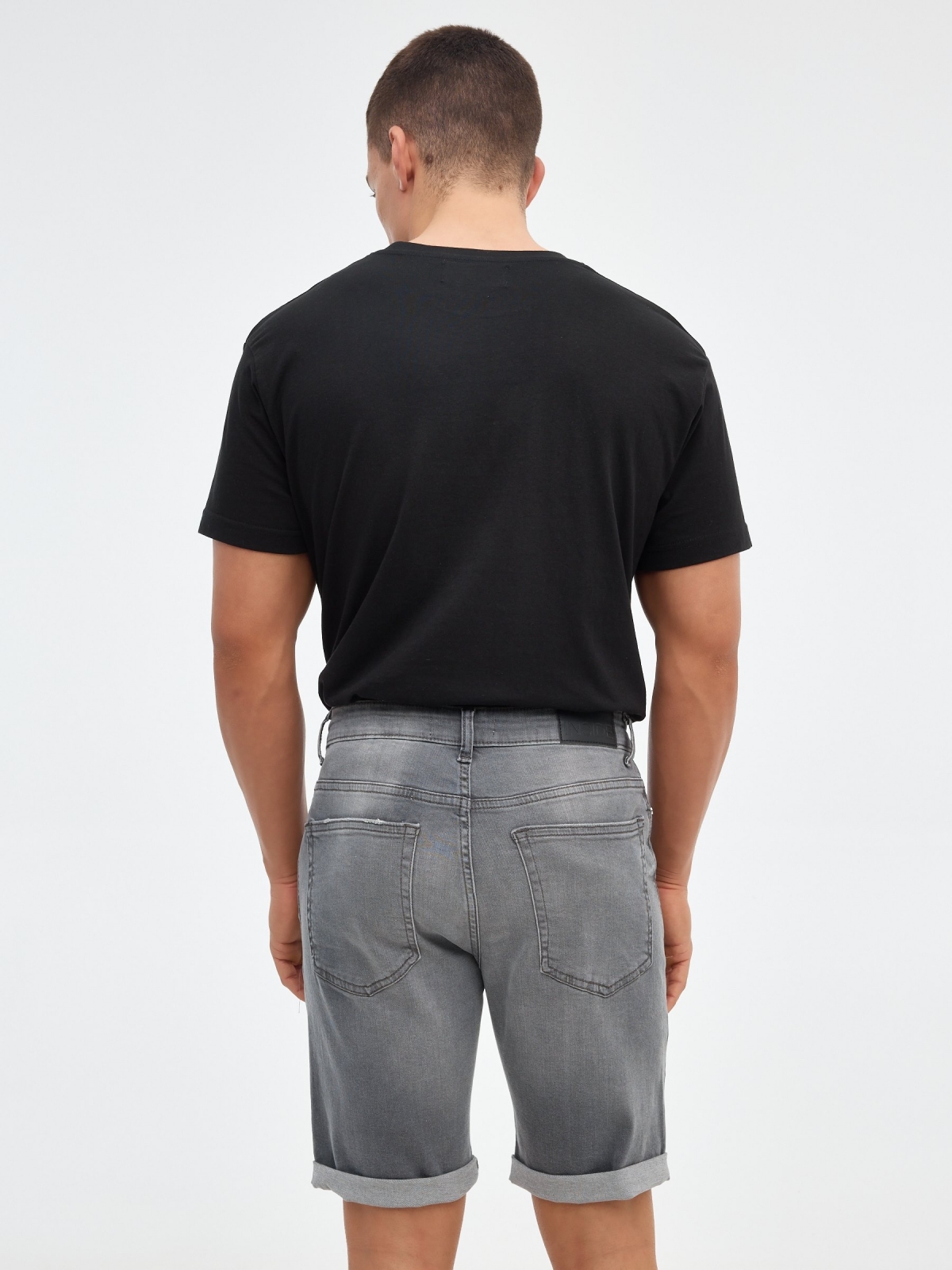 Grey skinny denim bermuda shorts grey middle back view