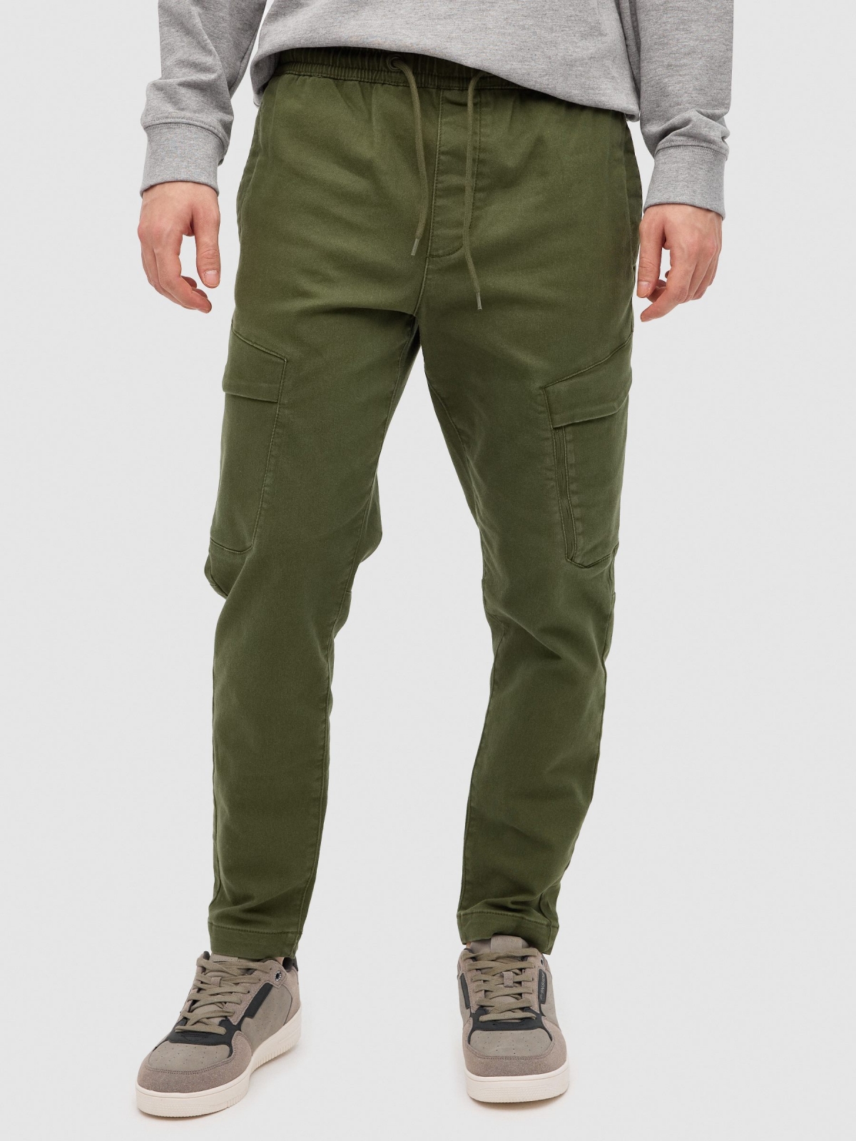 Men's cargo jogger pants green middle front view