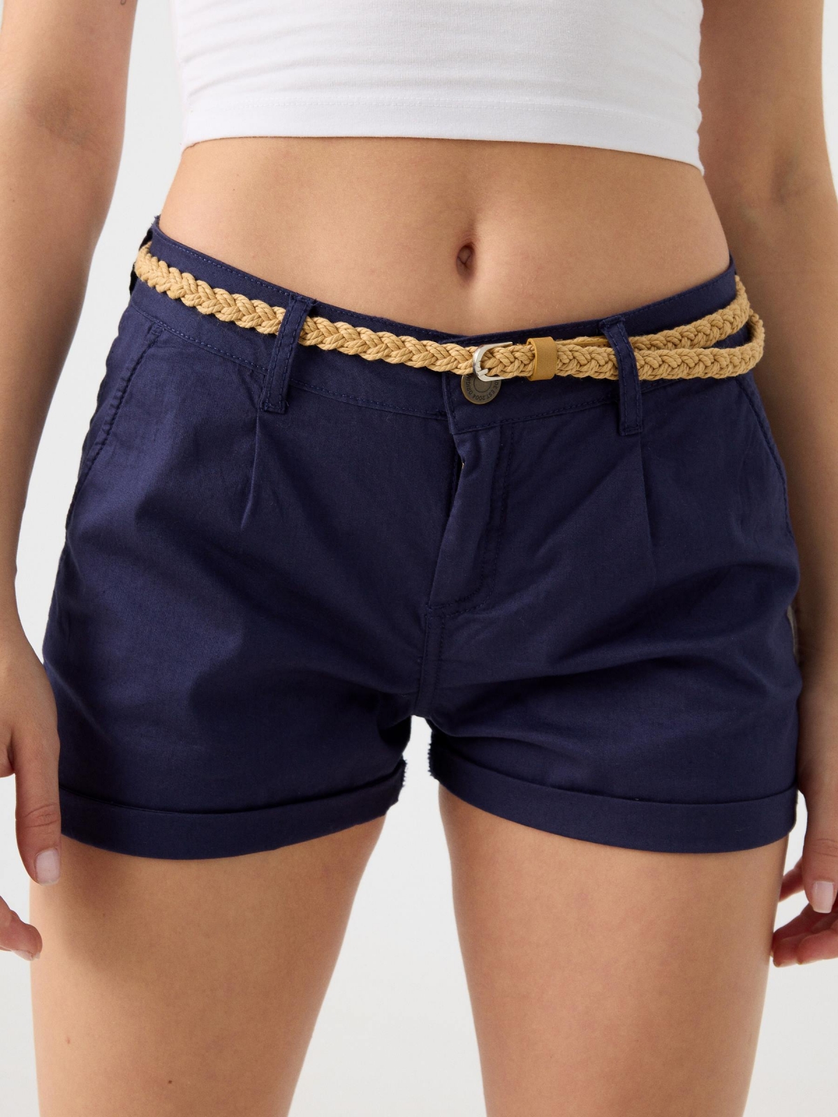 Shorts with darts and belt navy detail view