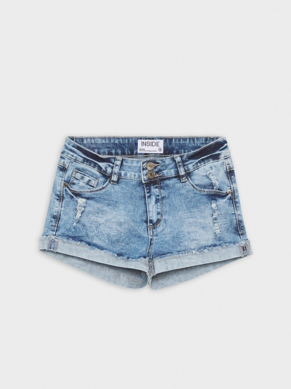  Ripped washed effect denim shorts blue