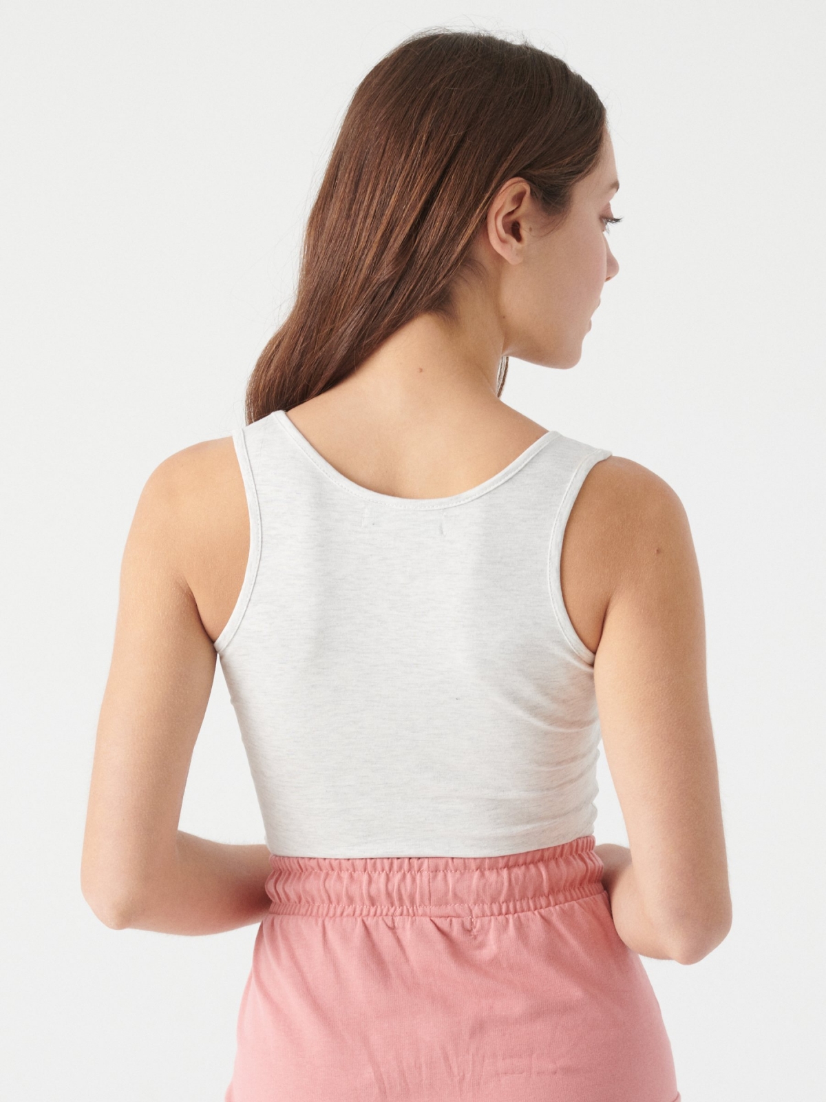 Basic sleeveless top grey middle back view