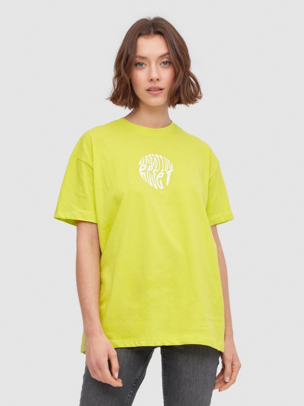 Creative Reset oversize t-shirt lime middle front view