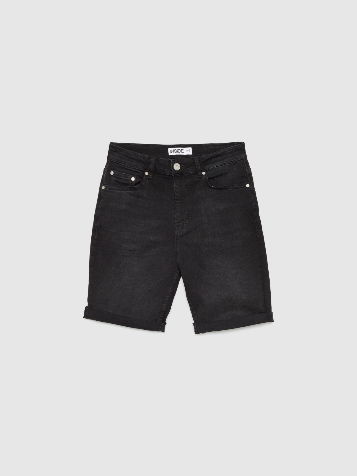  Black denim slim shorts black