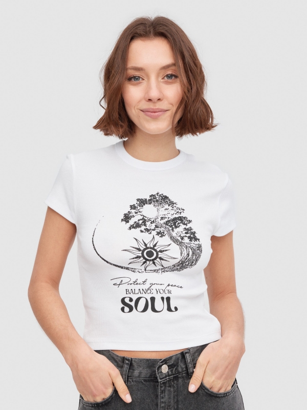 T-shirt rib Soul branco vista meia frontal