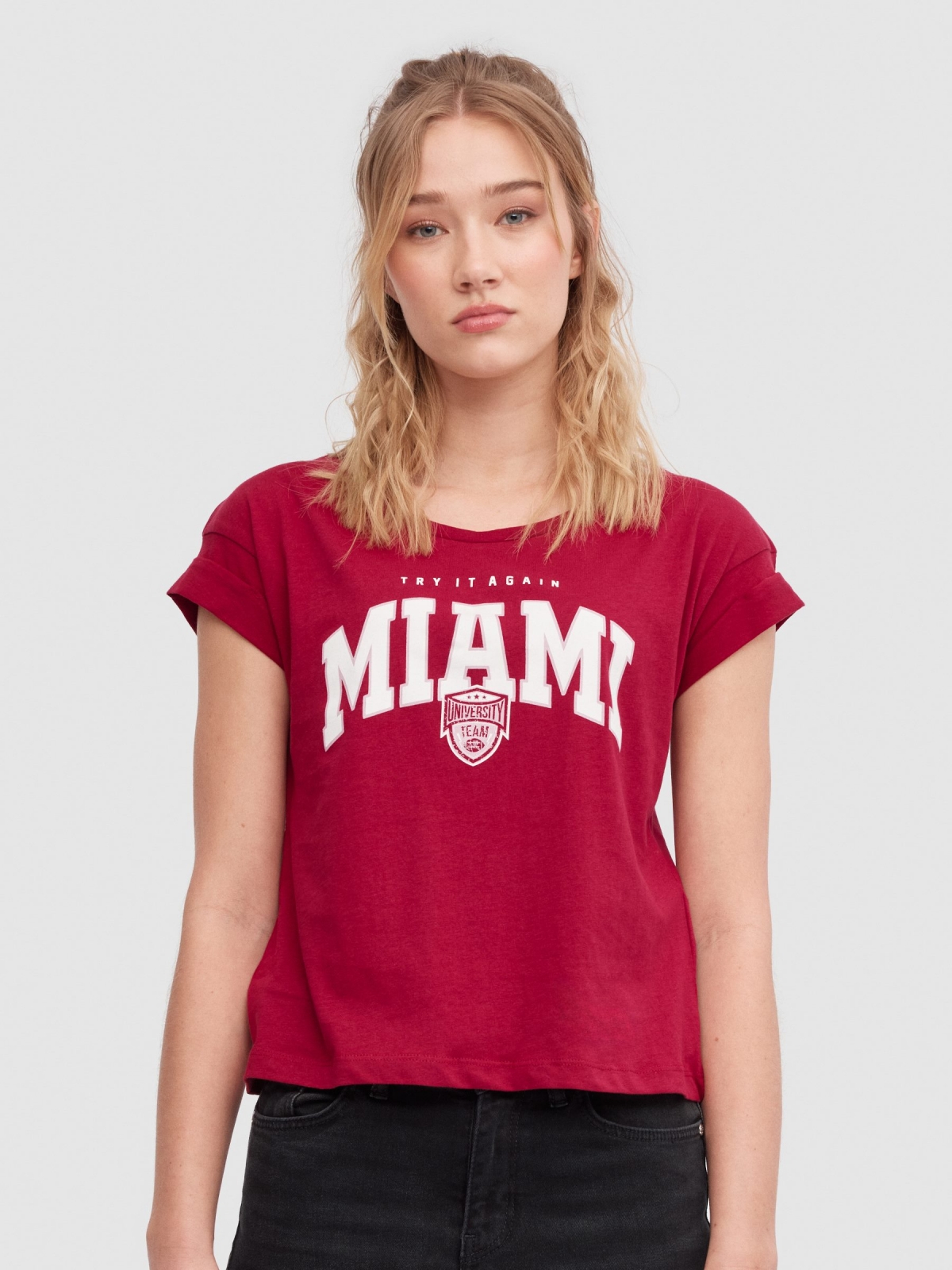 T-shirt Universidade de Miami granada vista meia frontal