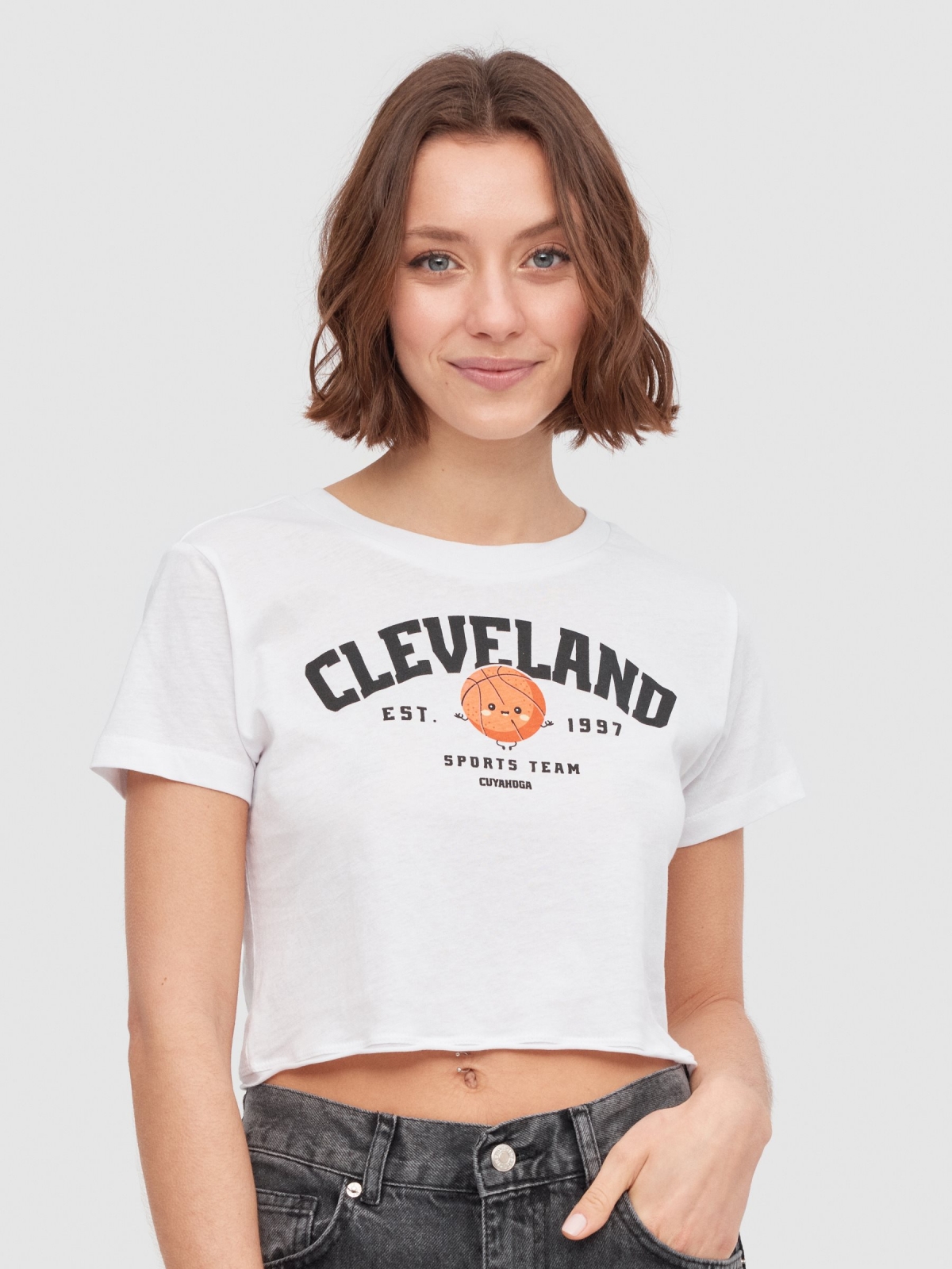 Camiseta Cleveland blanco vista media frontal