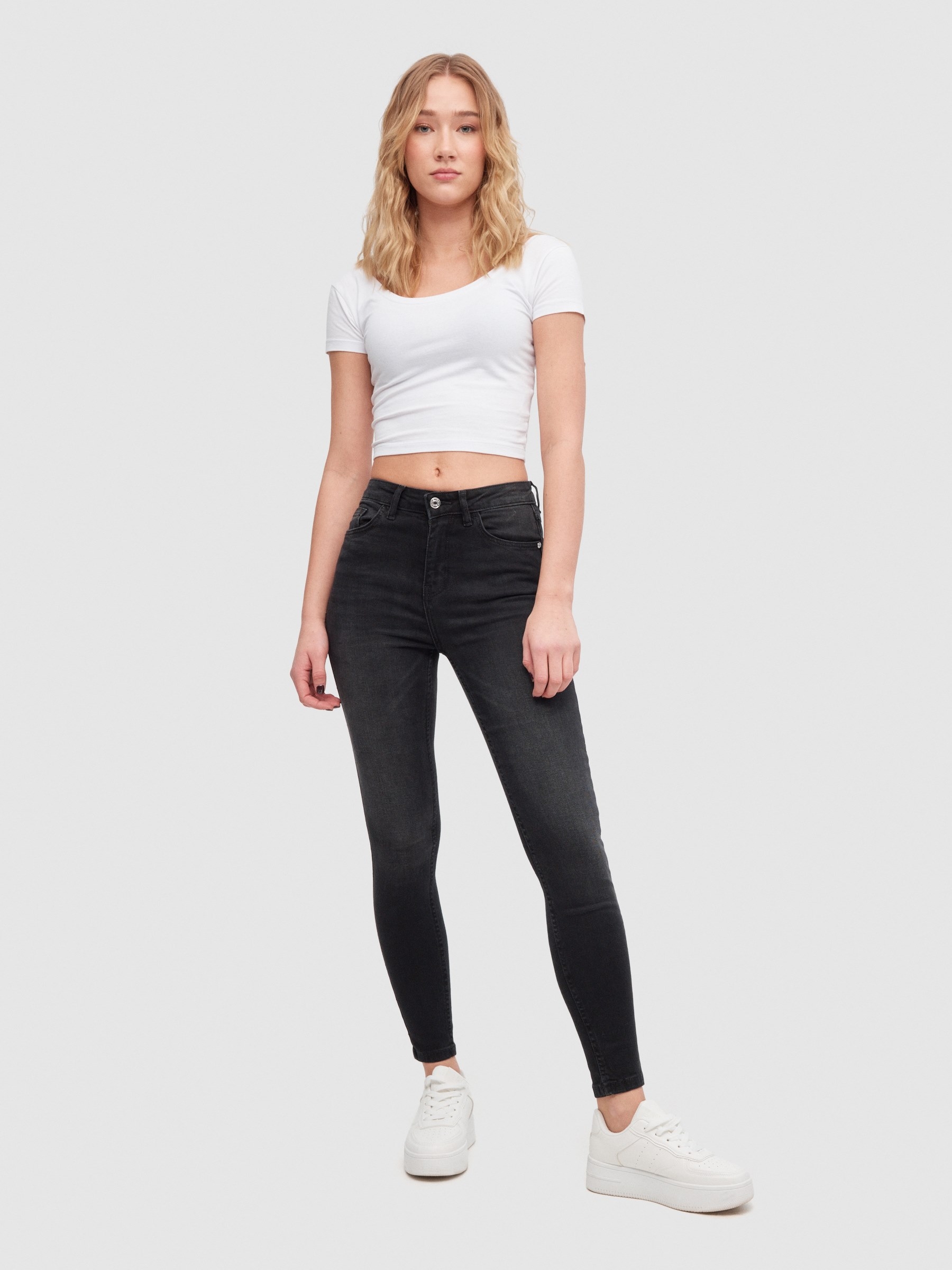 Compre Moda feminina skinny slim fit jeans casual cintura alta