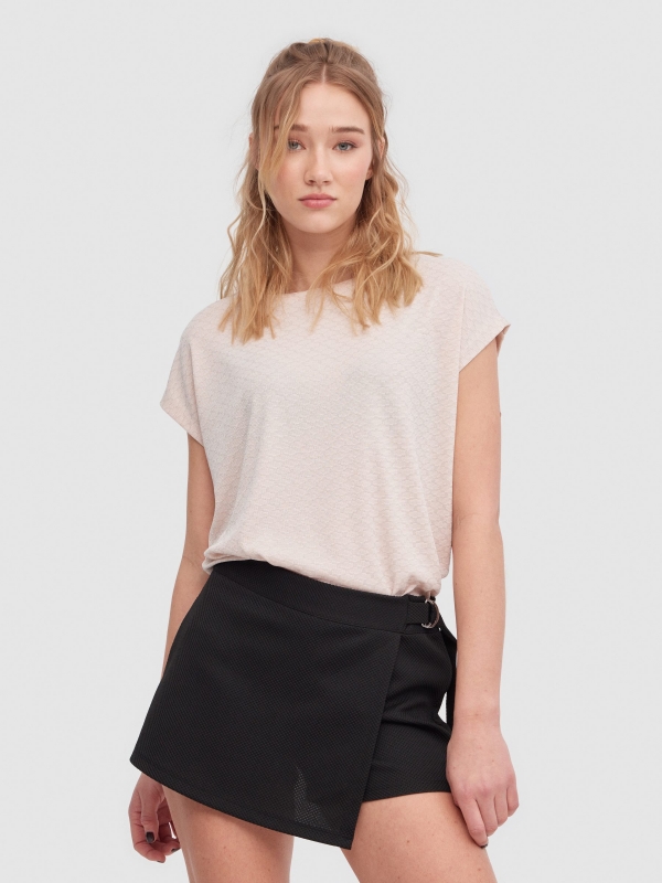 Skort with metal buckle black middle front view