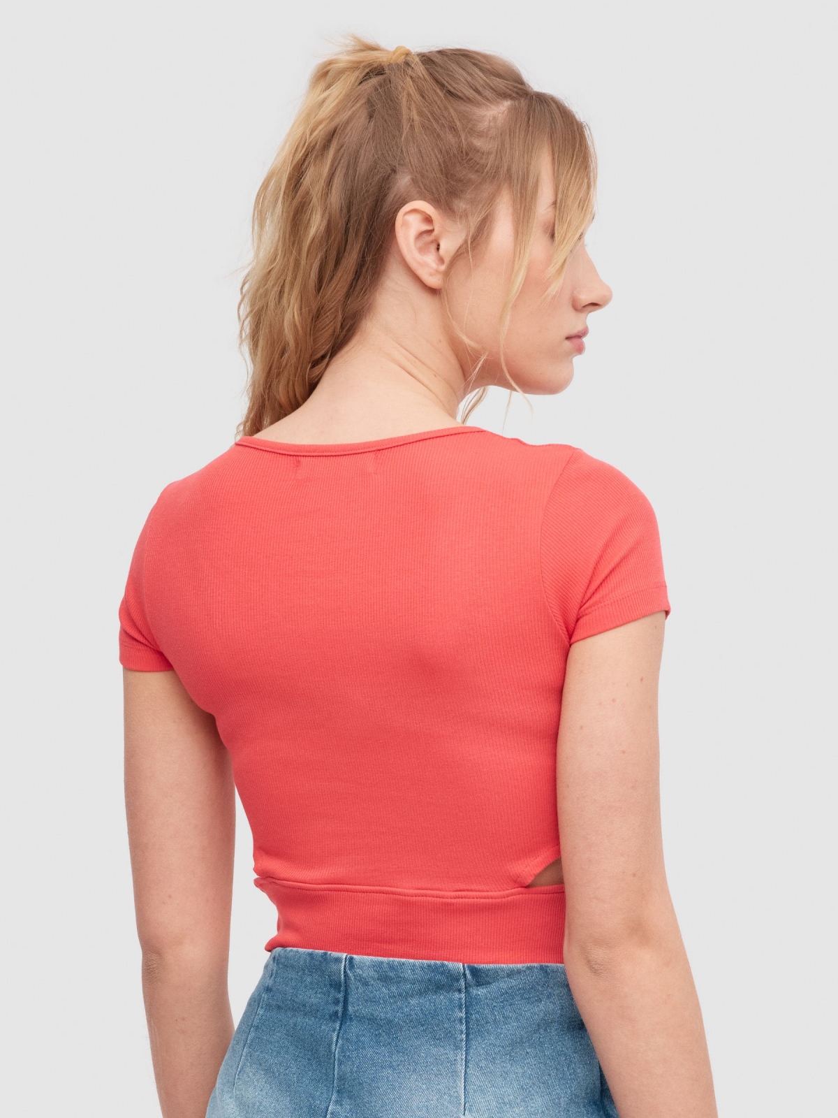 Cut out crop top red middle back view