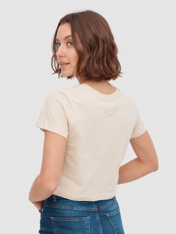 Smile crop t-shirt sand middle back view