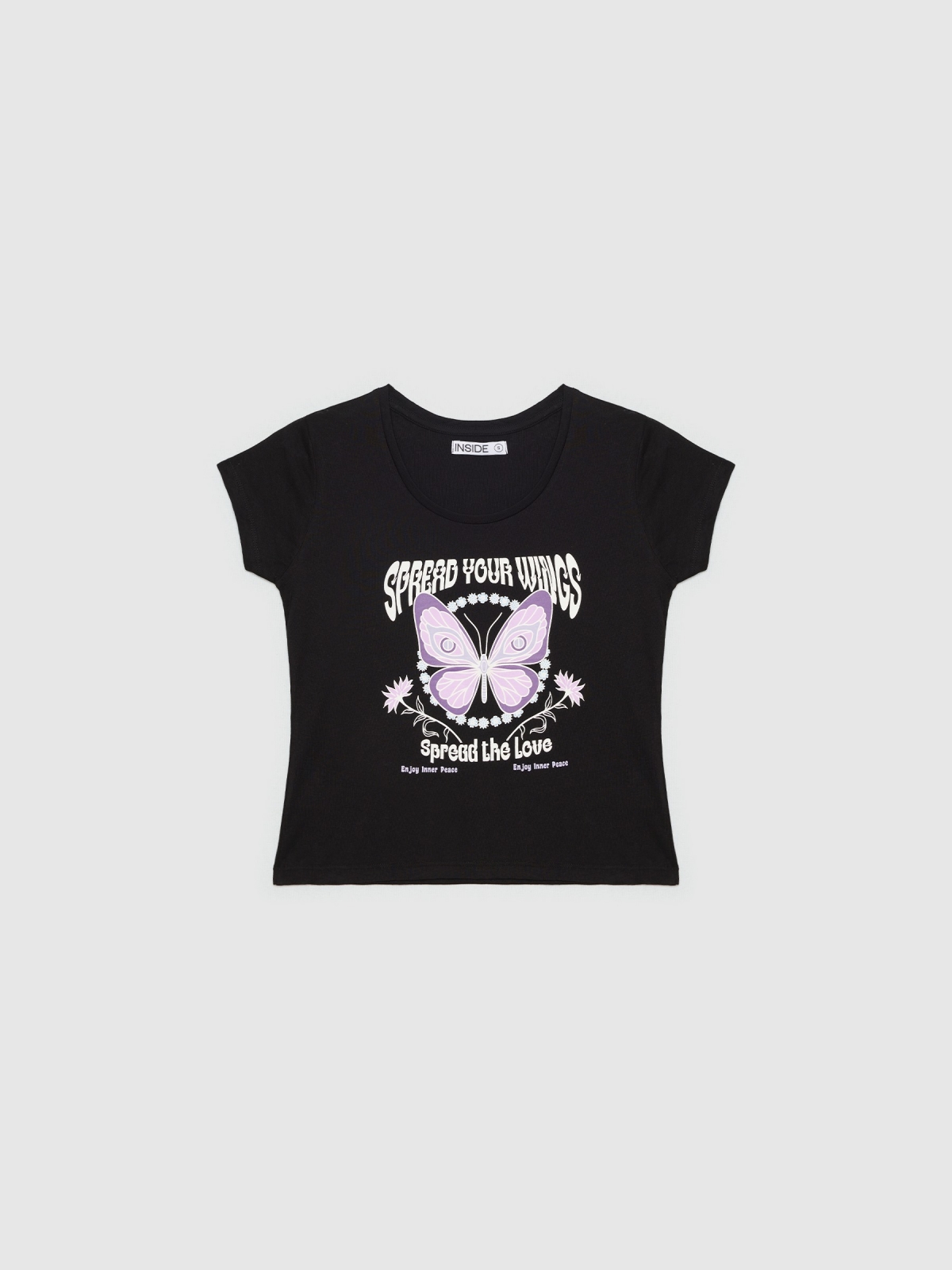  Camiseta crop Mariposa negro