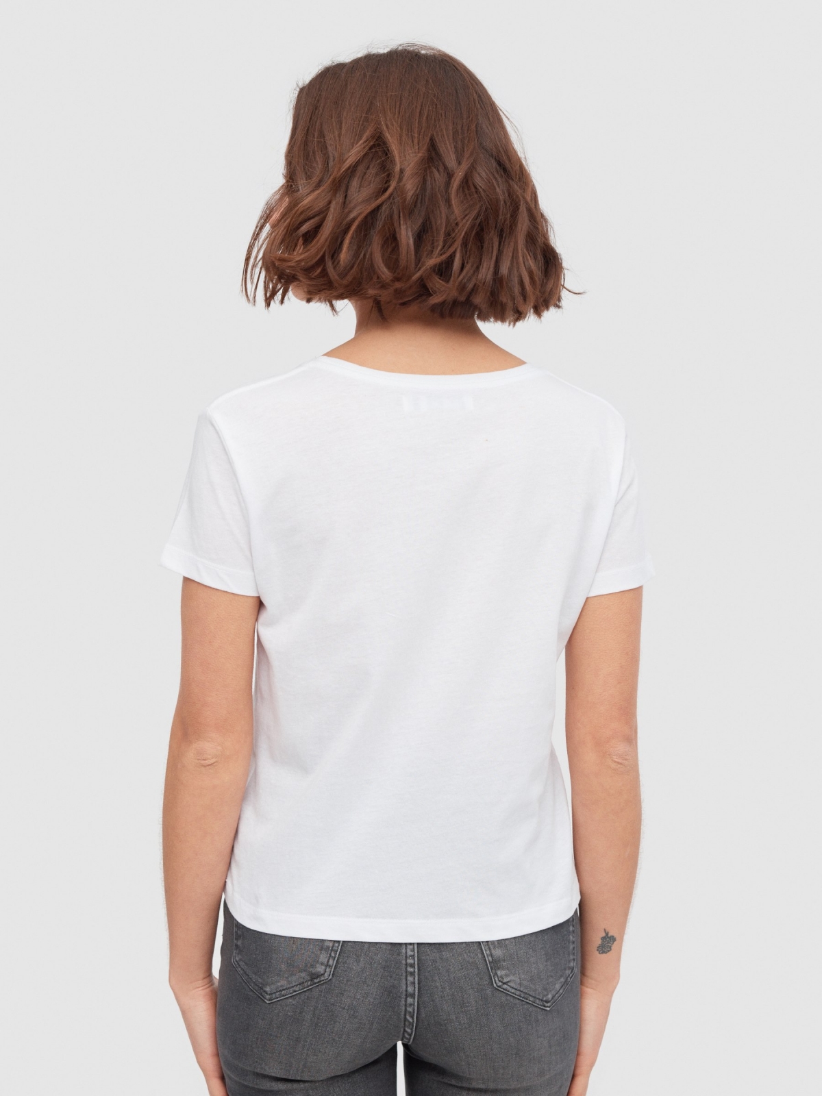 Camiseta estampado Kawaii blanco vista media trasera